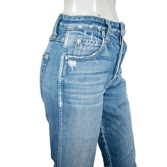 AMO Denim Lover Slim High-Rise Jeans Chewed Hem Blue knockout Size 27 - Picture 10 of 11